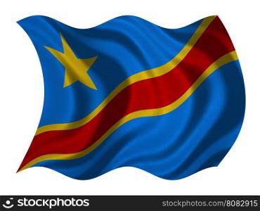 DR Congo national official flag. African patriotic symbol, banner, element, background. Correct color. Flag of Democratic Republic of the Congo wavy isolated on white, fabric texture, 3D illustration