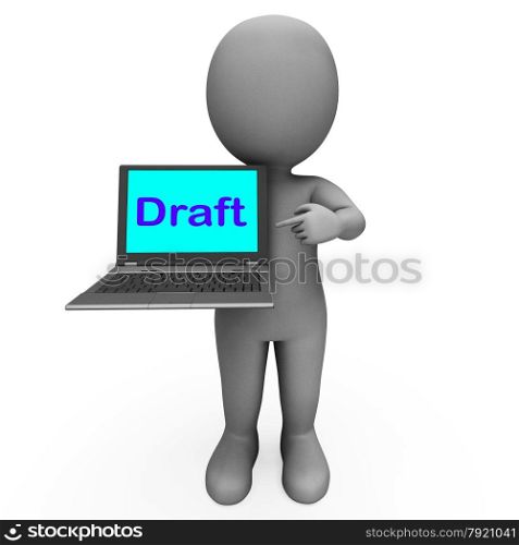 Draft Character Laptop Showing Outline Correspondence Or Letter Online