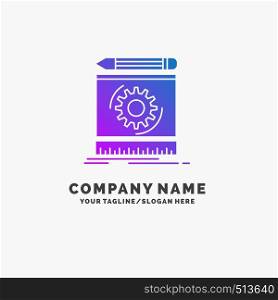 Draft, engineering, process, prototype, prototyping Purple Business Logo Template. Place for Tagline.. Vector EPS10 Abstract Template background