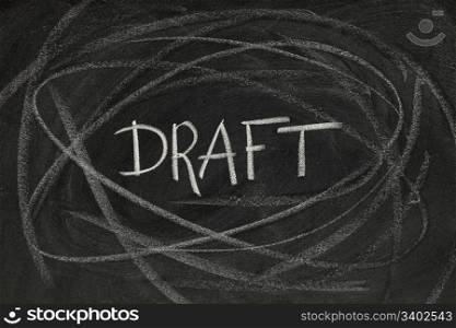draft headline handwritten with white chalk on blackboard with rough lines and smudges