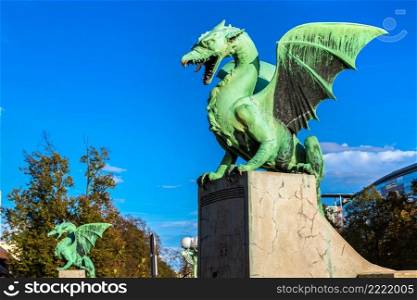 Dragon bridge in a summer day in Ljubljana, Slovenia