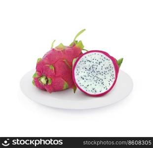 Dragon fruit on plate isolated on white background