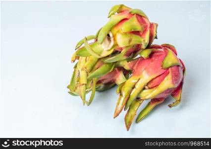 Dragon fruit or pitaya with slice isolated on white background, exotic tropical diet nutritionFood