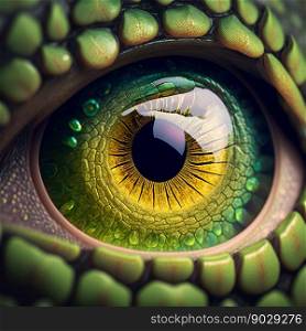 Dragon reptile eye closeup. Generative AI. High quality illustration. Dragon reptile eye closeup. Generative AI