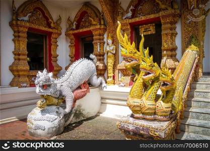 Dragon statues in Wat Buppharam temple, Chiang Mai, Thailand. Statues in Wat Buppharam temple, Chiang Mai, Thailand
