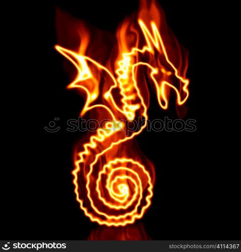 dragon surrounded by fire on a white background