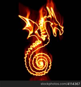 dragon surrounded by fire on a white background