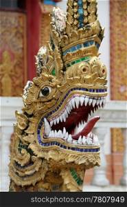 Dragon with open mouth near temple, Chiang Mai, Thailand