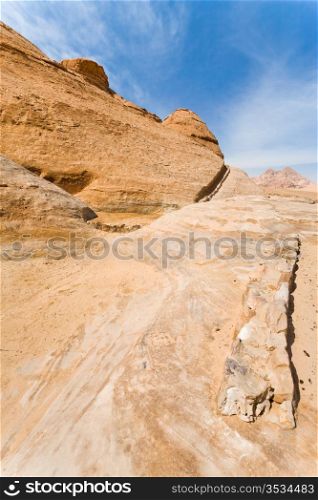 drained water canal in sanstone rocks of Wad iRum dessert, Jordan
