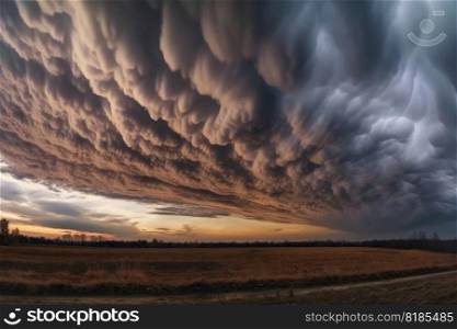 Dramatic asperatus clouds in the sky created with generative AI technology