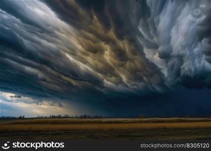 Dramatic asperatus clouds in the sky created with generative AI technology
