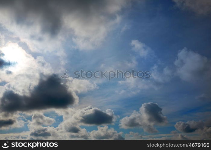 Dramatic blue sky with gray clouds background