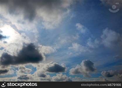 Dramatic blue sky with gray clouds background