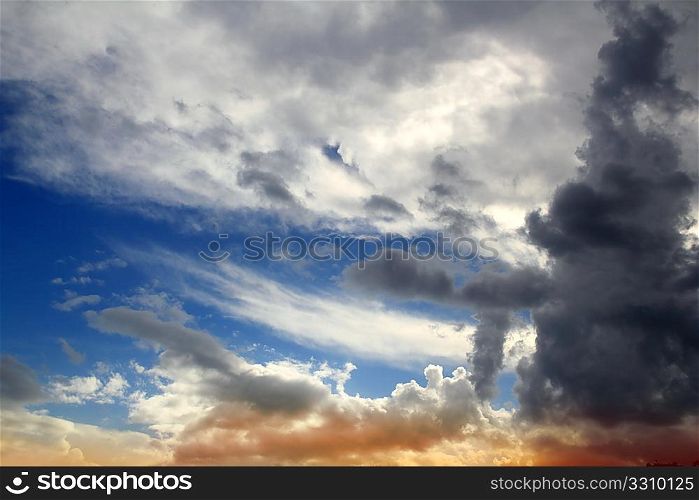 Dramatic cloudscape clouds sky in cloudy day sunset background