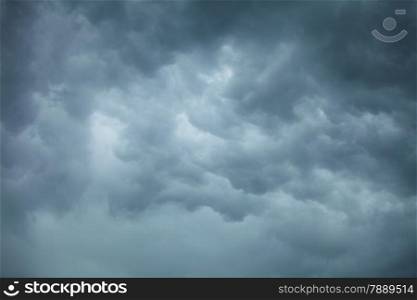 Dramatic cloudscape. Dark stormy clouds covering the sky as nature background. Meteorology.