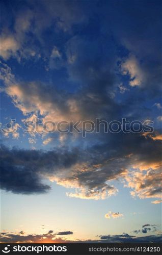 Dramatic red blue sky on sunset evening vibrant colors