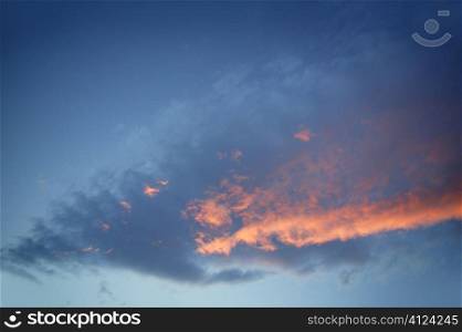Dramatic red blue sky on sunset evening vibrant colors, nature