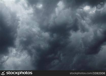 dramatic scene with storm clouds on moody sky