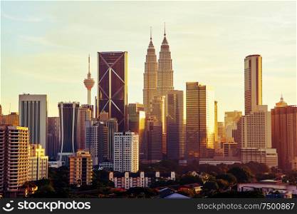 Dramatic scenery of the Kuala Lumpur city at sunset