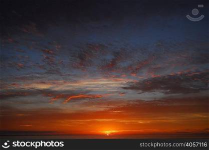 Dramatic sky and sunrise at dawn, Magdalena Bay, Baja California, Mexico
