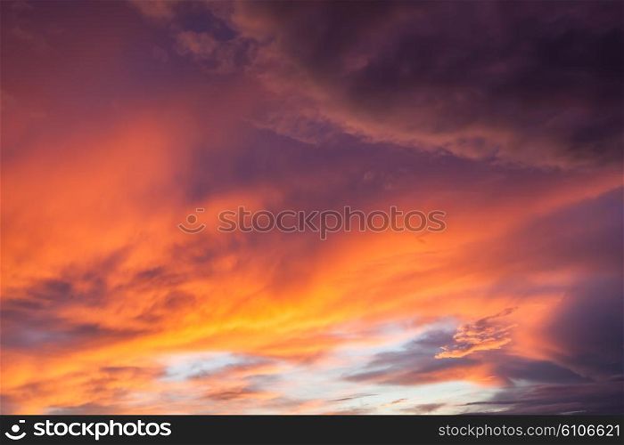 Dramatic sunset clouds in sky. Sunset sky