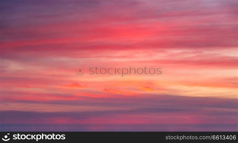Dramatic sunset clouds in sky. Sunset sky with red clouds
