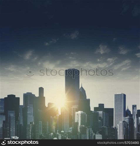 Dramatic sunset over big city. Abstract natural backgrounds