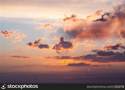 Dramatic sunset over the sea. Sky background texture