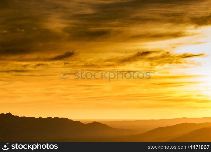 Dramatic sunset sky and colors over the mountains