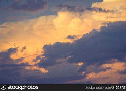 Dramatic sunset sky with clouds