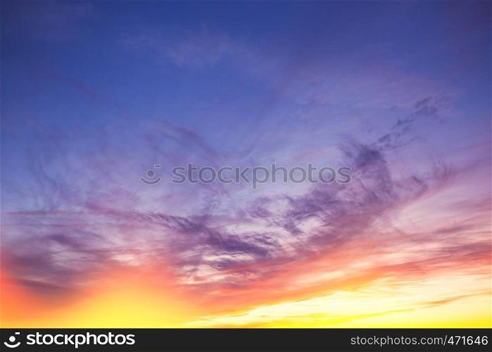 Dramatic sunset sky with stormy clouds nature background