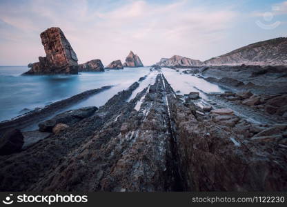 Dramatic view of Playa de la Arnia, Cantabria, Spain