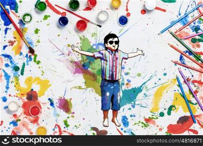 Drawing for children. Colorful conceptual image of children drawing and painting concept