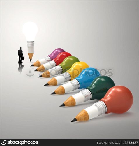 drawing idea pencil and light bulb 3d concept creative and leadership concept with copy space and businessman
