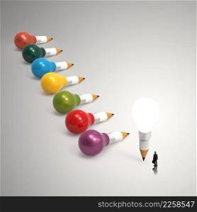 drawing idea pencil and light bulb 3d concept creative and leadership concept with copy space and businessman