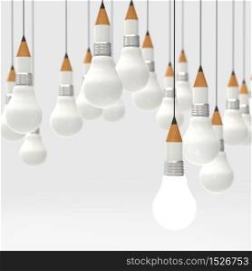 drawing idea pencil and light bulb concept creative and leadership
