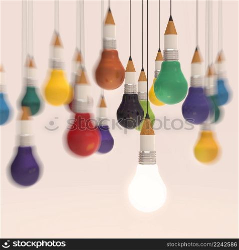 drawing idea pencil and light bulb concept creative and leadership as concept