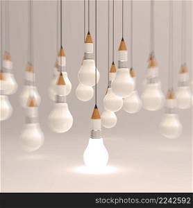 drawing idea pencil and light bulb concept creative and leadership as concept