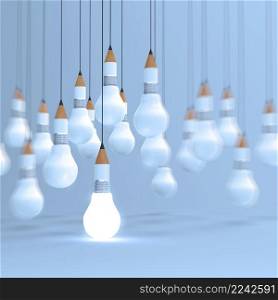 drawing idea pencil and light bulb concept creative and leadership concept