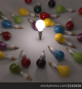 drawing idea pencil and light bulb concept creative and leadership concept
