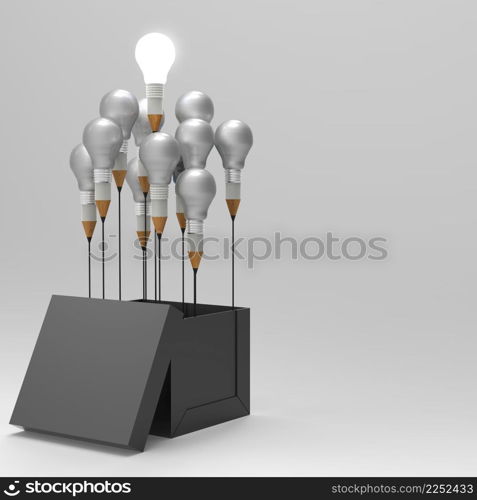 drawing idea pencil and light bulb concept outside the box as creative and leadership concept