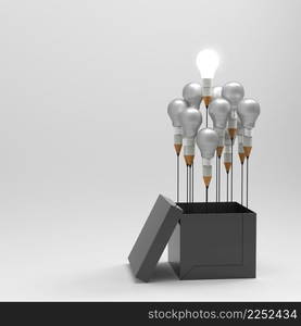 drawing idea pencil and light bulb concept outside the box as creative and leadership concept