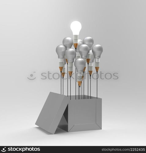 drawing idea pencil and light bulb concept outside the box as creative and leadership concept