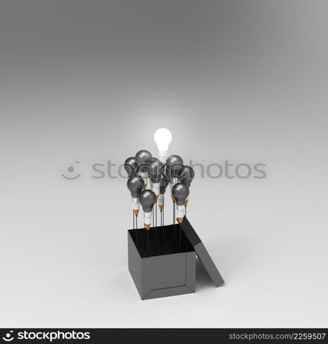 drawing idea pencil and light bulb concept outside the box as creative and leadership concept