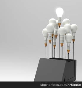 drawing idea pencil and light bulb concept outside the box as creative and leadership concept