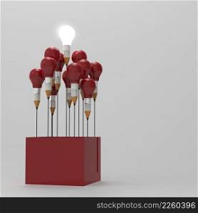 drawing idea pencil and light bulb concept outside the box as creative and leadership concept  