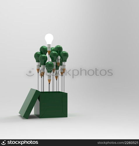 drawing idea pencil and light bulb concept outside the box as creative and leadership concept