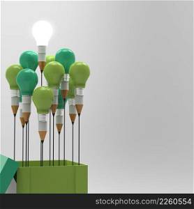 drawing idea pencil and light bulb concept outside the box as creative and leadership concept  