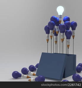 drawing idea pencil and light bulb concept outside the box as creative and leadership concept