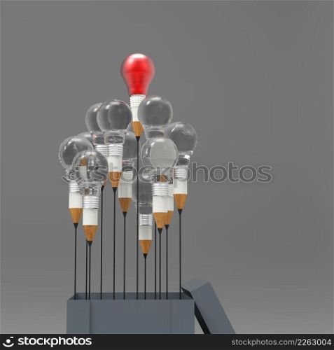 drawing idea pencil and light bulb concept outside the box as creative and leadership concept